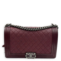 Boy Shoulder Bag Medium Red in Calfskin, Ruthenium hardware