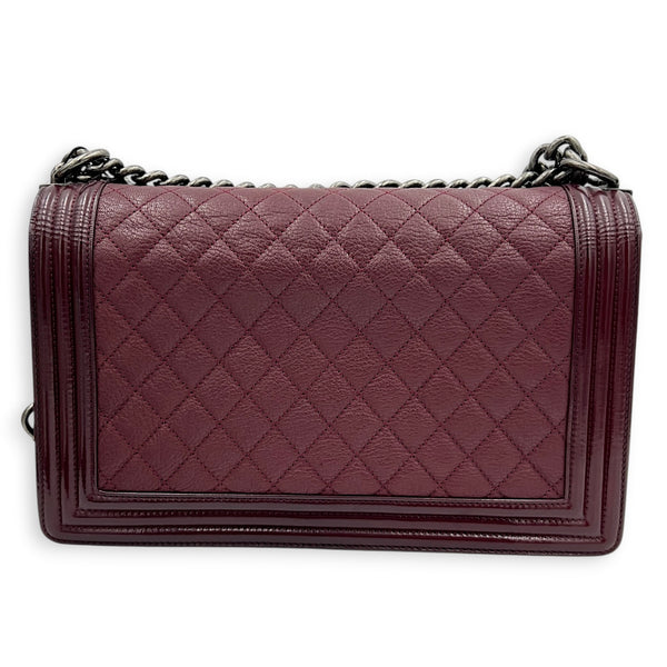Boy Shoulder Bag Medium Red in Calfskin, Ruthenium hardware