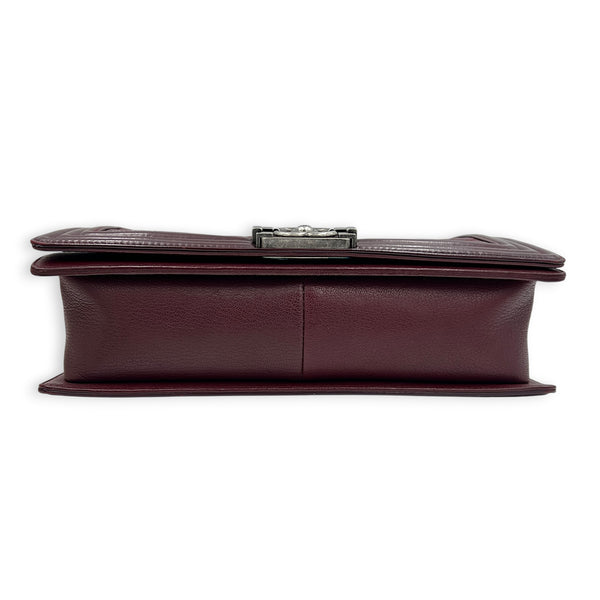Boy Shoulder Bag Medium Red in Calfskin, Ruthenium hardware