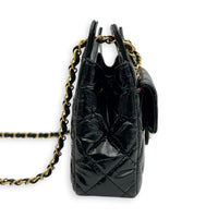 Shiny Crumpled Quilted CC Hobo Bag Small Black in Calfskin, Gold hardware