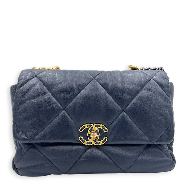 19 Large Blue Shoulder Bag in Goat Leather, Mixed hardware