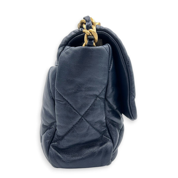 19 Large Blue Shoulder Bag in Goat Leather, Mixed hardware
