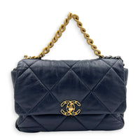 19 Large Blue Shoulder Bag in Goat Leather, Mixed hardware