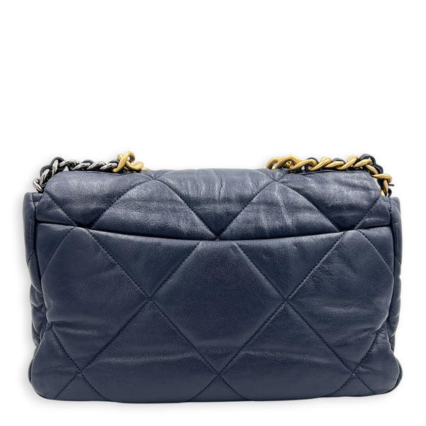 19 Large Blue Shoulder Bag in Goat Leather, Mixed hardware
