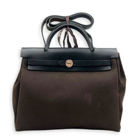 Herbag 31 Ebene & Noir Top Handle Bag in Canvas, Palladium hardware