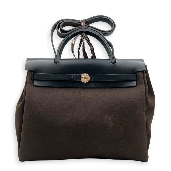 Herbag 31 Ebene & Noir Top Handle Bag in Canvas, Palladium hardware