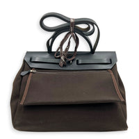 Herbag 31 Ebene & Noir Top Handle Bag in Canvas, Palladium hardware