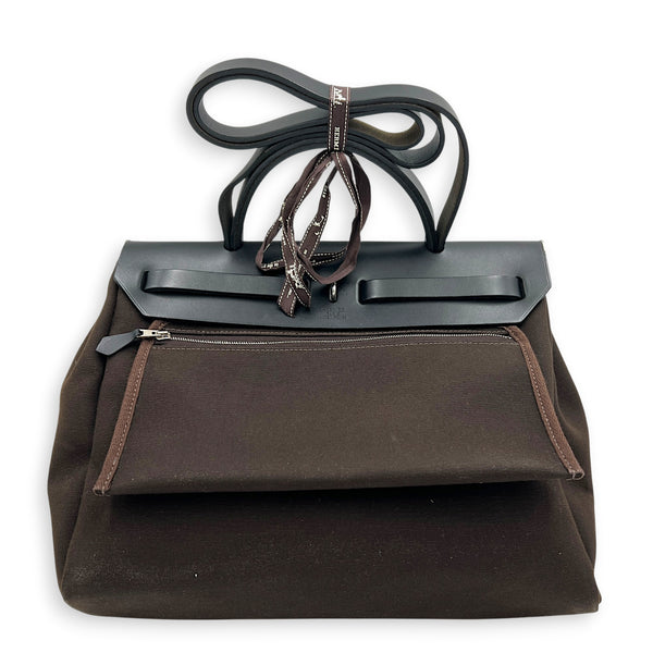Herbag 31 Ebene & Noir Top Handle Bag in Canvas, Palladium hardware