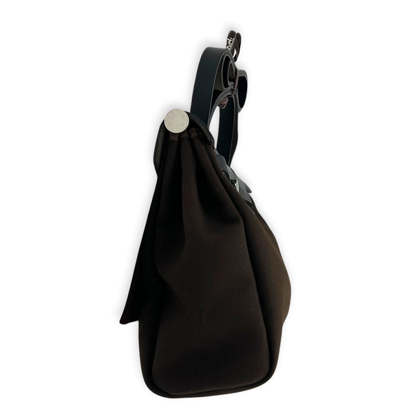 Herbag 31 Ebene & Noir Top Handle Bag in Canvas, Palladium hardware