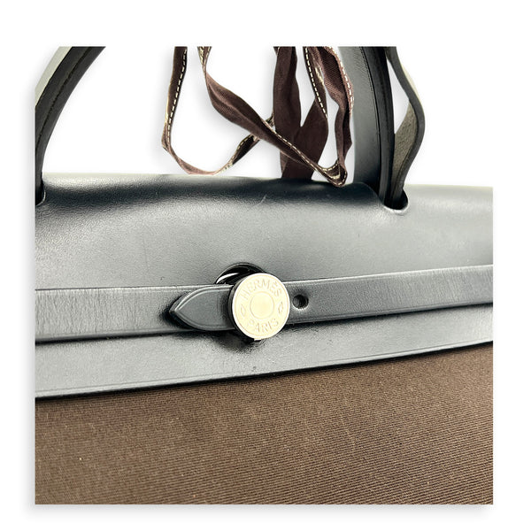 Herbag 31 Ebene & Noir Top Handle Bag in Canvas, Palladium hardware