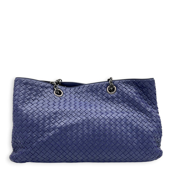 Intrecciato Tote Bag Purple in Nappa Leather, Ruthenium hardware