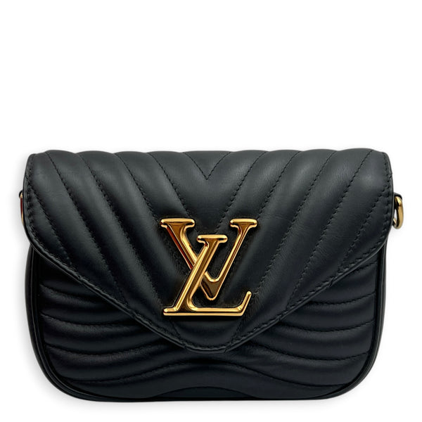 New Wave Shoulder Bag Black in Calfskin, Gold hardware
