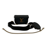 New Wave Shoulder Bag Black in Calfskin, Gold hardware