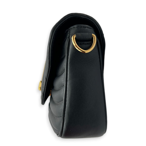 New Wave Shoulder Bag Black in Calfskin, Gold hardware