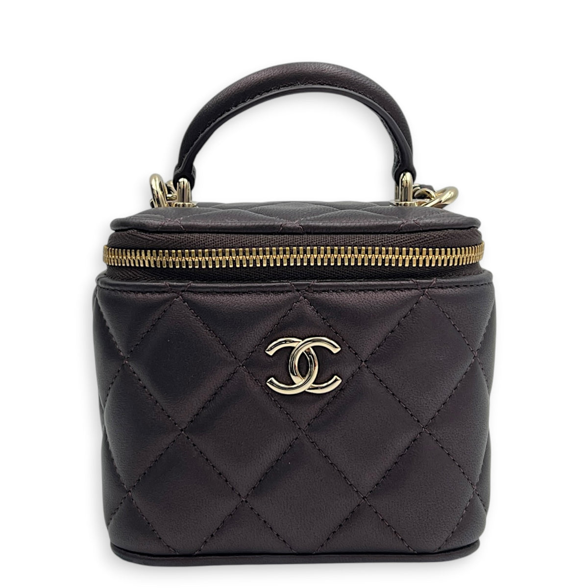 Vanity Mini Iridescent Purple Top Handle Bag in Lambskin, Gold hardware