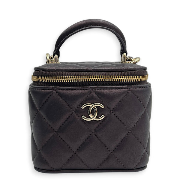 Vanity Mini Iridescent Purple Top Handle Bag in Lambskin, Gold hardware