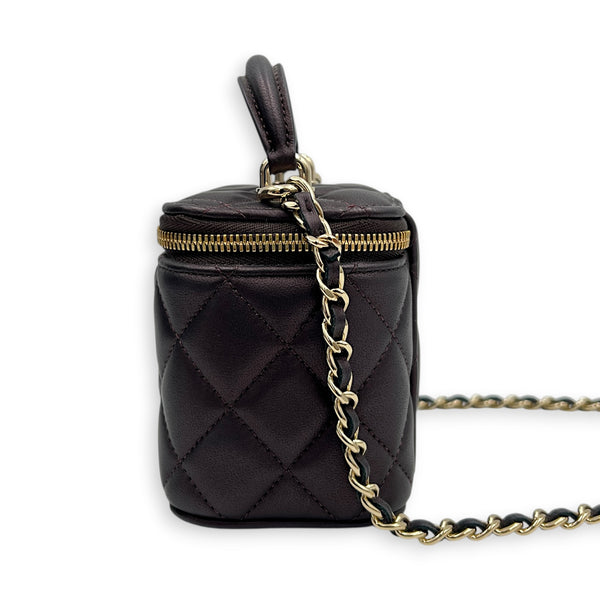 Vanity Mini Iridescent Purple Top Handle Bag in Lambskin, Gold hardware