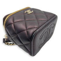 Vanity Mini Iridescent Purple Top Handle Bag in Lambskin, Gold hardware