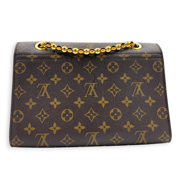 Victoire Shoulder Bag Brown in Coated Canvas, Gold hardware