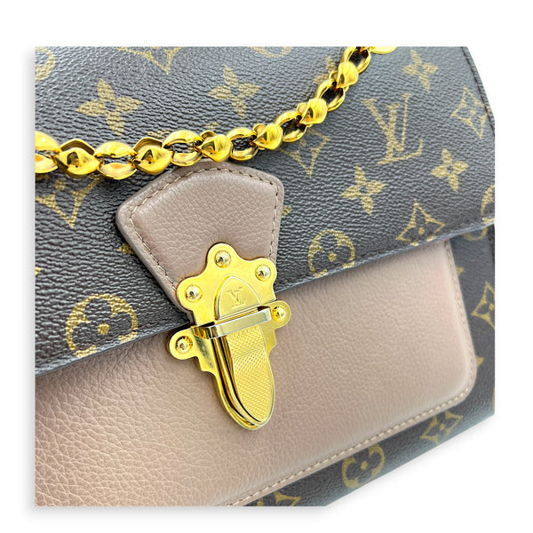 Victoire Shoulder Bag Brown in Coated Canvas, Gold hardware