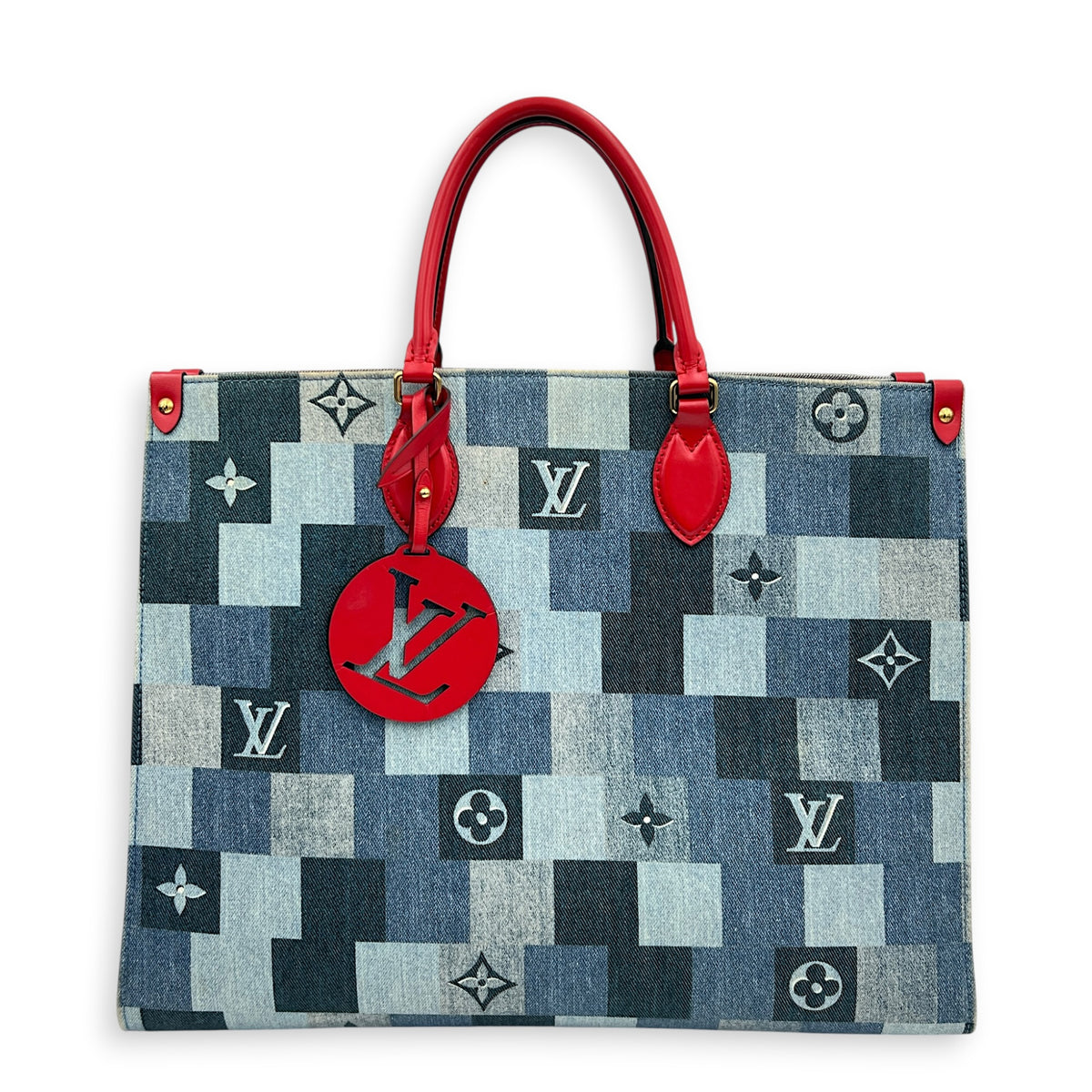 OnTheGo Top Handle Bag GM Blue in Denim, Gold hardware