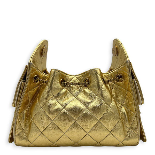 C25 Hobo Mini Gold Shoulder Bag in Caviar Leather, Gold hardware