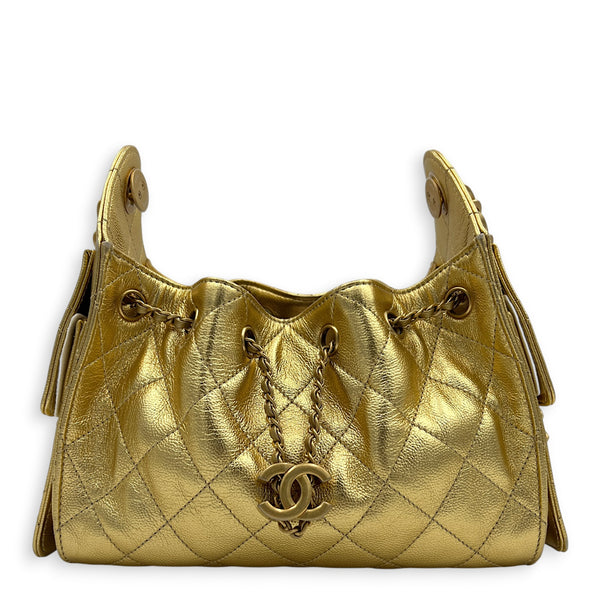 C25 Hobo Mini Gold Shoulder Bag in Caviar Leather, Gold hardware