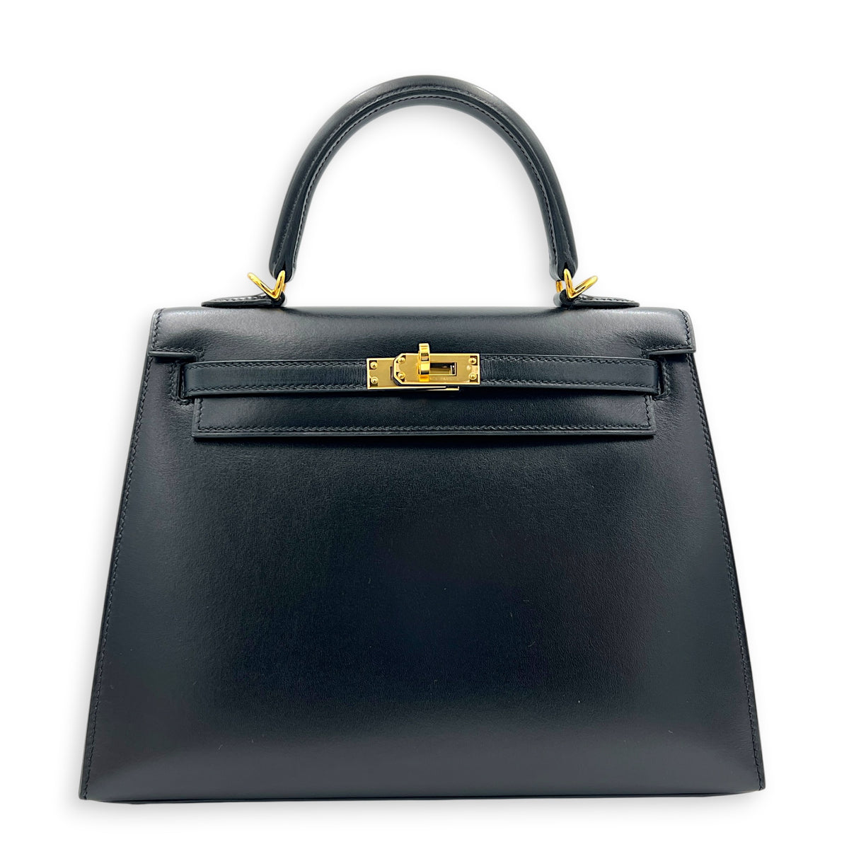 Sellier Kelly 25 Black Top Handle Bag in Box, Gold hardware