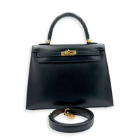 Sellier Kelly 25 Black Top Handle Bag in Box, Gold hardware