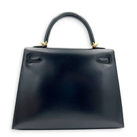Sellier Kelly 25 Black Top Handle Bag in Box, Gold hardware