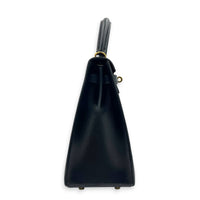 Sellier Kelly 25 Black Top Handle Bag in Box, Gold hardware