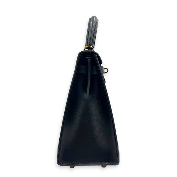 Sellier Kelly 25 Black Top Handle Bag in Box, Gold hardware