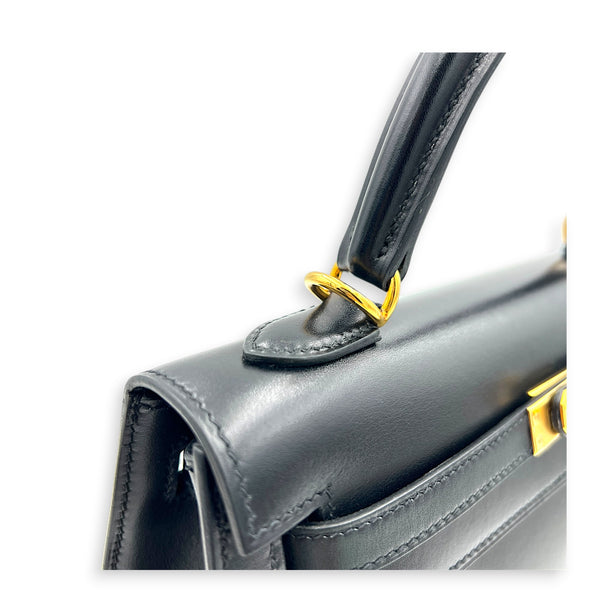 Sellier Kelly 25 Black Top Handle Bag in Box, Gold hardware