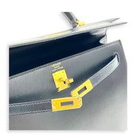 Sellier Kelly 25 Black Top Handle Bag in Box, Gold hardware