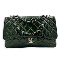 CC Shoulder Bag Green in Patent Leather, Silver hardware