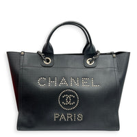 Deauville Tote Bag Black in Caviar Leather, Silver hardware