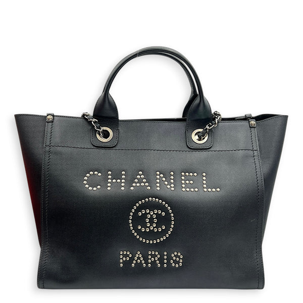 Deauville Tote Bag Black in Caviar Leather, Silver hardware