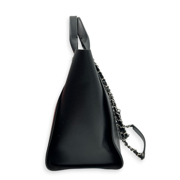 Deauville Tote Bag Black in Caviar Leather, Silver hardware