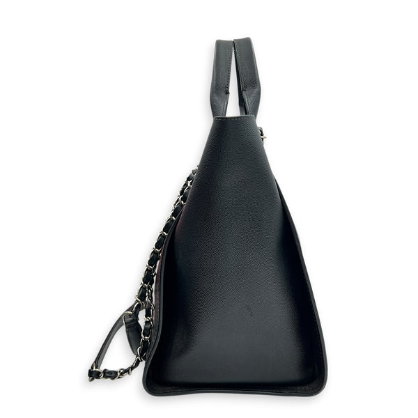 Deauville Tote Bag Black in Caviar Leather, Silver hardware