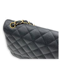 Classic Double Flap Crossbody Bag Jumbo Black in Caviar Leather, Gold hardware