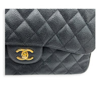 Classic Double Flap Crossbody Bag Jumbo Black in Caviar Leather, Gold hardware