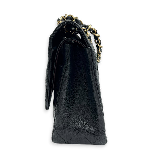 Classic Double Flap Crossbody Bag Jumbo Black in Caviar Leather, Gold hardware