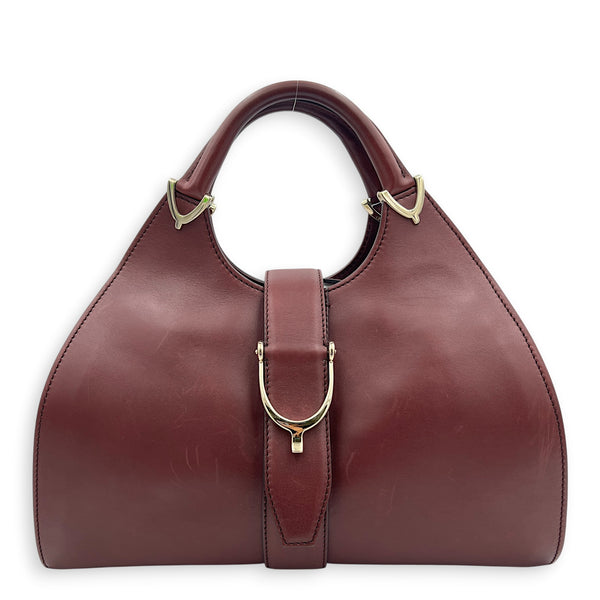 Stirrup Top Handle Bag Red in Calfskin, Gold hardware