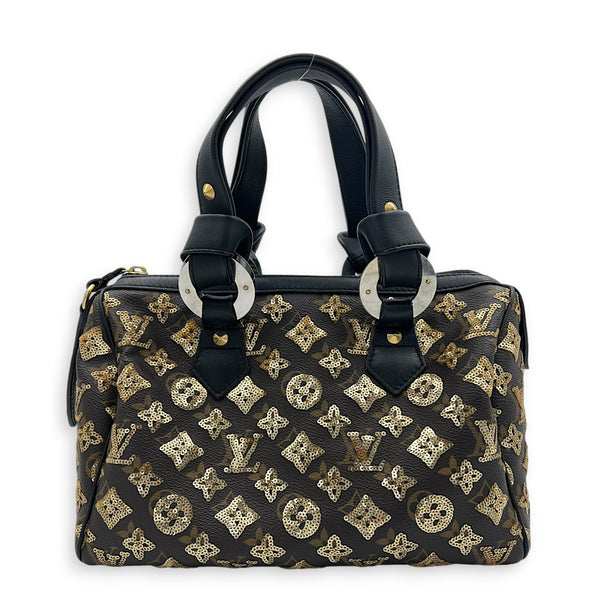 Sequins Eclipse Speedy 28 Black Top Handle Bag in Monogram Coated Canvas, Silver hardware
