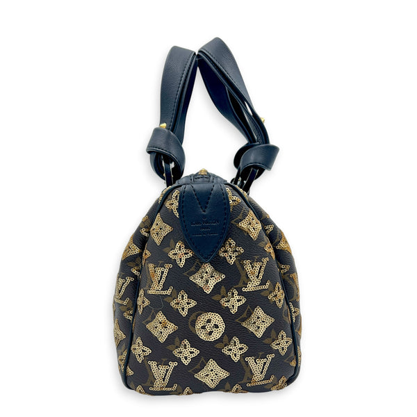Sequins Eclipse Speedy 28 Black Top Handle Bag in Monogram Coated Canvas, Silver hardware