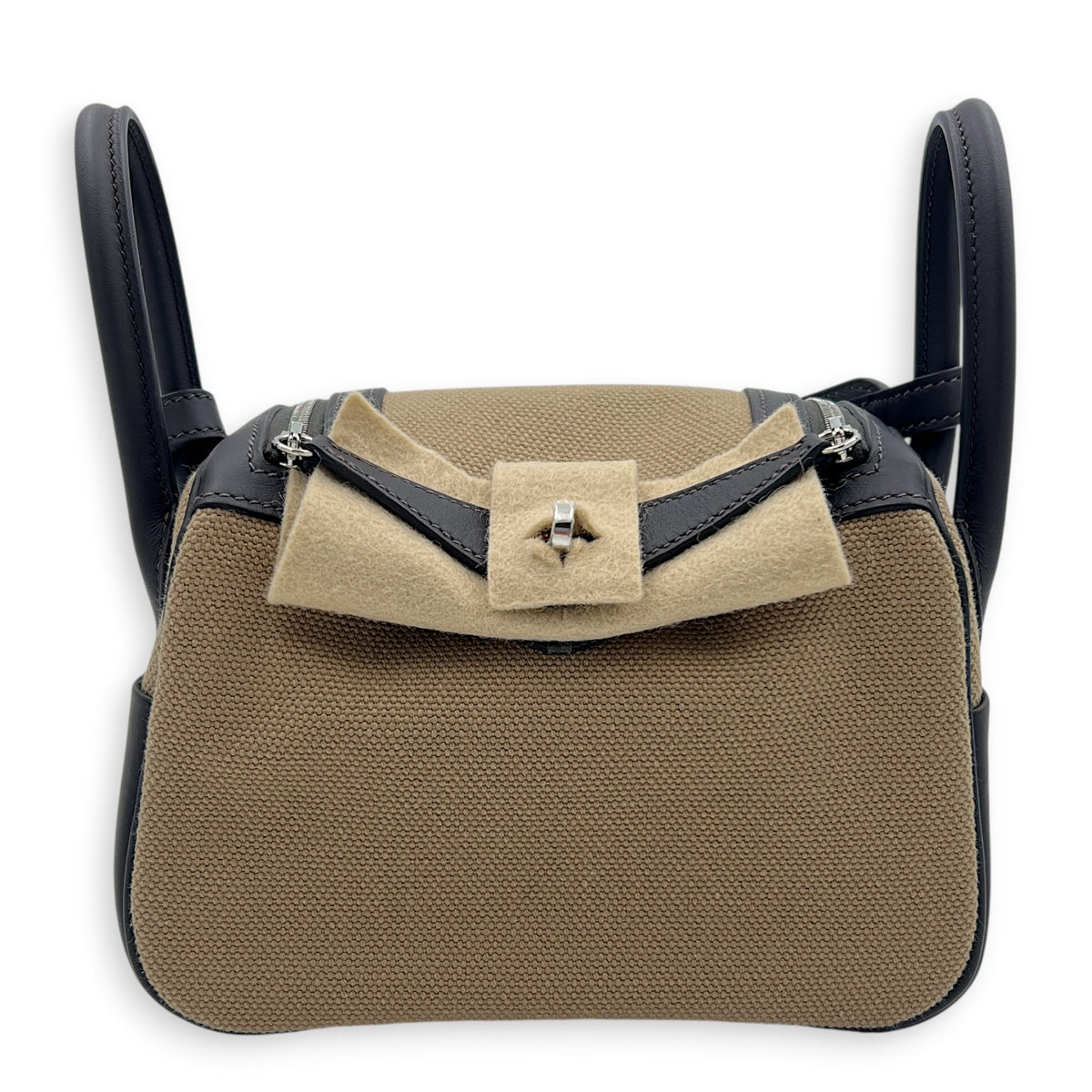 Lindy II Cargo Mini Bai brun/Mousse Shoulder Bag in Swift/Toile Goeland, Palladium hardware