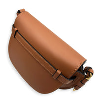 Gate Mini Brown Crossbody Bag in Calfskin, Gold hardware