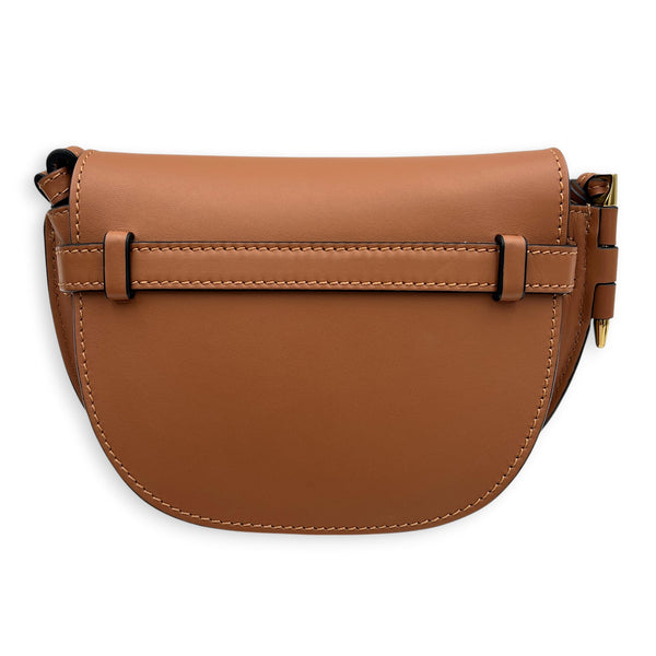 Gate Mini Brown Crossbody Bag in Calfskin, Gold hardware