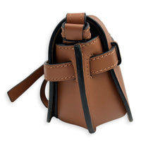 Gate Mini Brown Crossbody Bag in Calfskin, Gold hardware