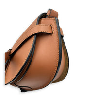 Gate Mini Brown Crossbody Bag in Calfskin, Gold hardware